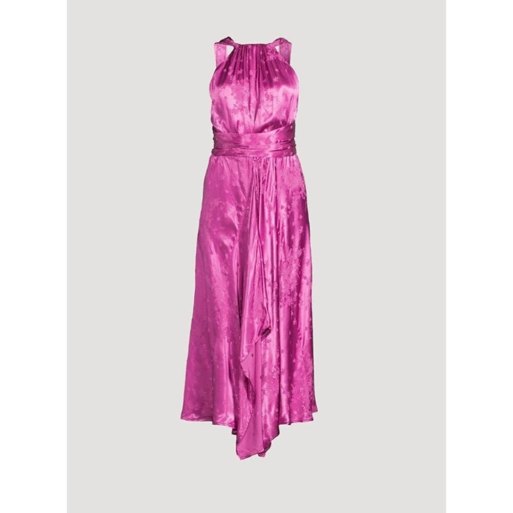 NWT SABINA MUSAYEV Satin Midi Dress  Pink Floral embossed Barbiecore L - Picture 2 of 5